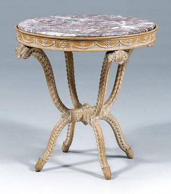 Carved beechwood marble top table  91b41