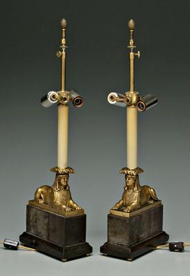 Pair Egyptian style bronze lamp 91b5a