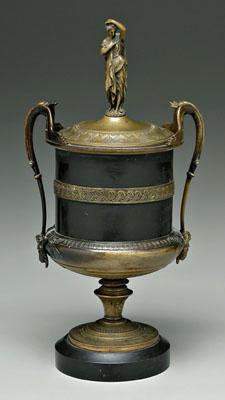 Bronze urn, cylindrical body with