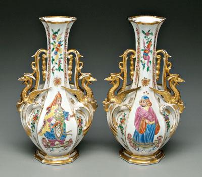 Pair Old Paris vases Asian figures  91b68