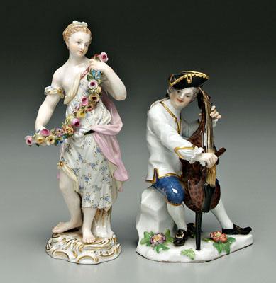 Two Meissen figurines: seated cello