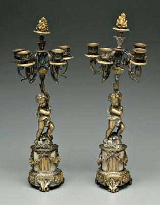 Pair cast brass cherub candelabra: each