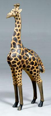 Carved and painted wood giraffe,
