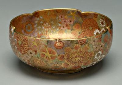 Japanese Satsuma bowl, gilt lobed rim,