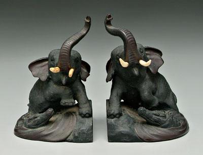 Pair Japanese bronze bookends: