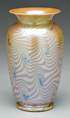 Durand art glass vase, iridescent swirl