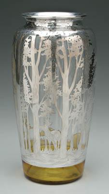 Large silver overlay vase, round