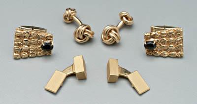 Three pairs gold cufflinks one 918ac