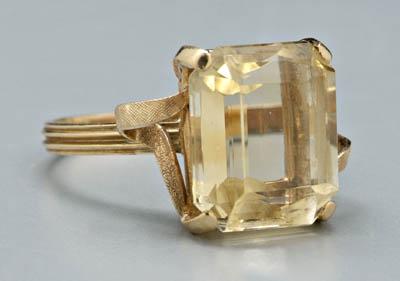 Lady's golden topaz ring, emerald-cut