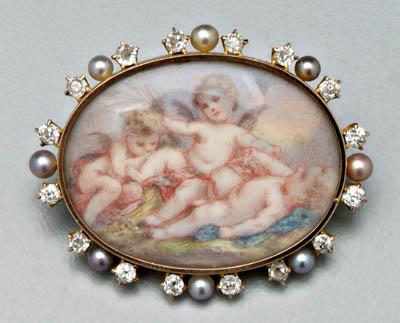 Vintage diamond and pearl brooch,