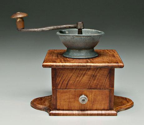 Curly maple coffee mill, dovetailed