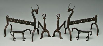 Three pairs hand forged iron andirons  918e1