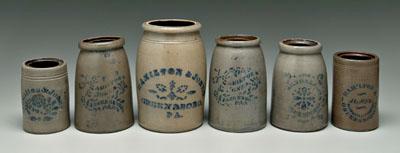 Six Hamilton & Jones canning jars,