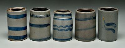 Five small stoneware canning jars  918e9