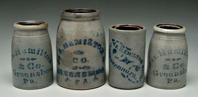 Four Hamilton stoneware canning jars,