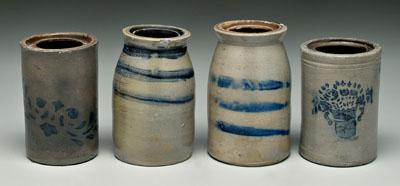 Four small stoneware canning jars,