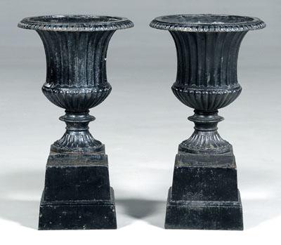 Pair cast iron garden urns: each