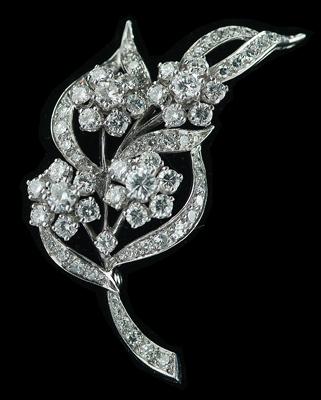 Diamond and platinum brooch, floral