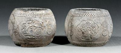 Two Chinese gray stone urns globular 91dae