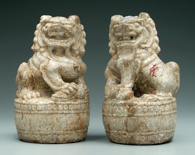 Pair carved stone lions: male and