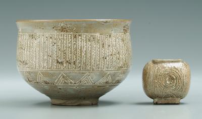 Two pieces Mishima pottery chawan  91dbc