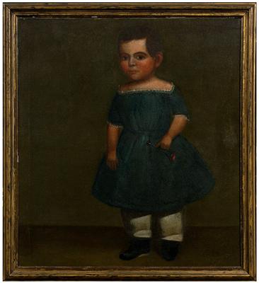 Folk art portrait, child in blue