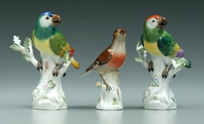 Three Meissen bird figurines: two