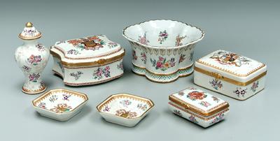 Seven piece French porcelain set: hand
