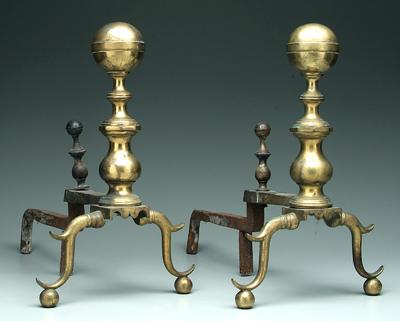 Pair Federal brass andirons baluster 91e54