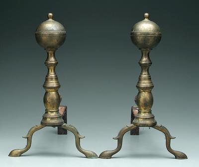 Pair Federal brass andirons spur 91e58