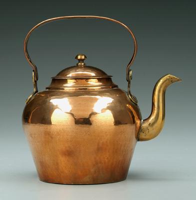 Copper teapot, hammered with cast brass