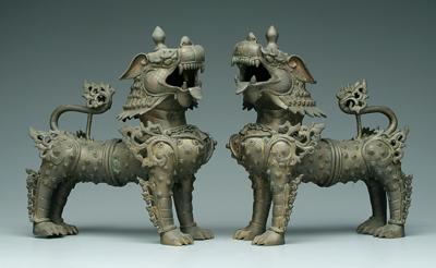 Pair Thai bronze lions male and 91ef4