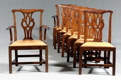 Eight Chippendale dining chairs  91f7b