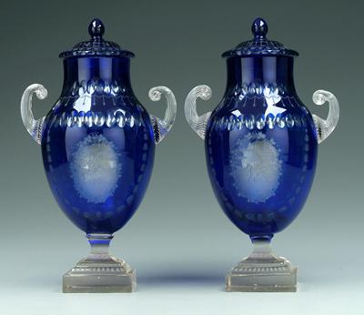 Pair cobalt glass urns cobalt 91f9a