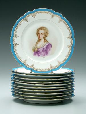 Eleven Sèvres portrait plates: French