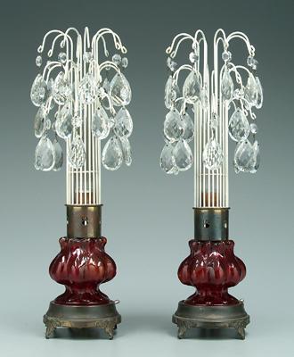 Pair boudoir lamps: wire cage tops