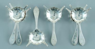 Six sterling brandy spoons, Pointed