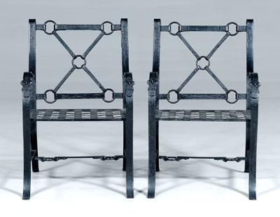 Pair painted wrought iron chairs  91c1e