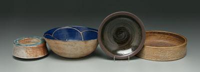 Four pieces studio pottery: large circular