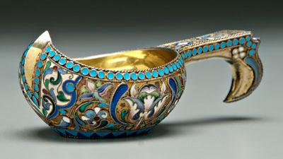 Russian silver and enamel kovsch,