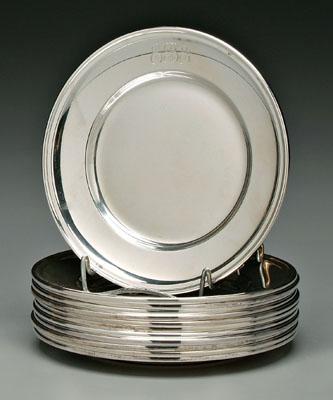 Twelve Gorham sterling plates: round