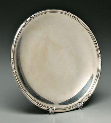 Tiffany sterling tray, round with reeded
