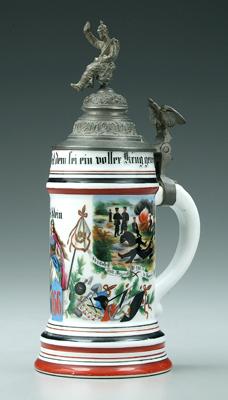 German regimental stein, porcelain,