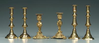 Three pairs brass candlesticks  91d06