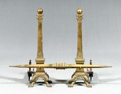 Large pair brass andirons: classical