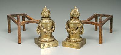 Pair Louis XVI style brass chenet: