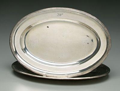 Pair Viennese silver trays: oval
