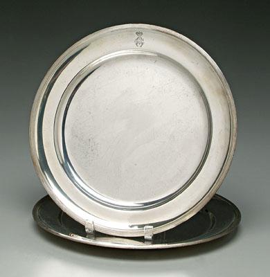 Pair silver trays, round with reeded