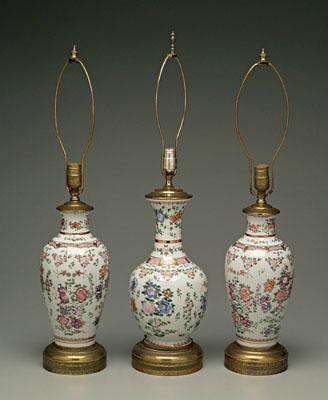 Three porcelain lamps: two porcelain