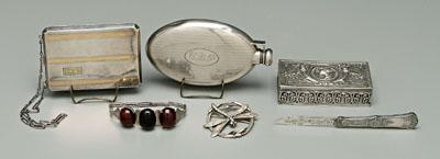 Six silver items: sterling purse, oval